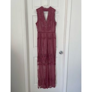 Stunning mauve long dress with lace/mesh overlay and slip underneath.